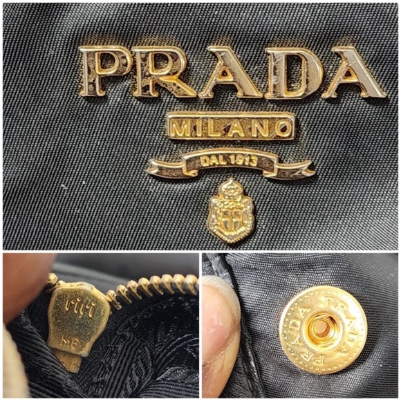 This authentic Prada Tessuto & Vitello Daino Nylon Shopping Tote Bag Black is in - Picture 7 of 12